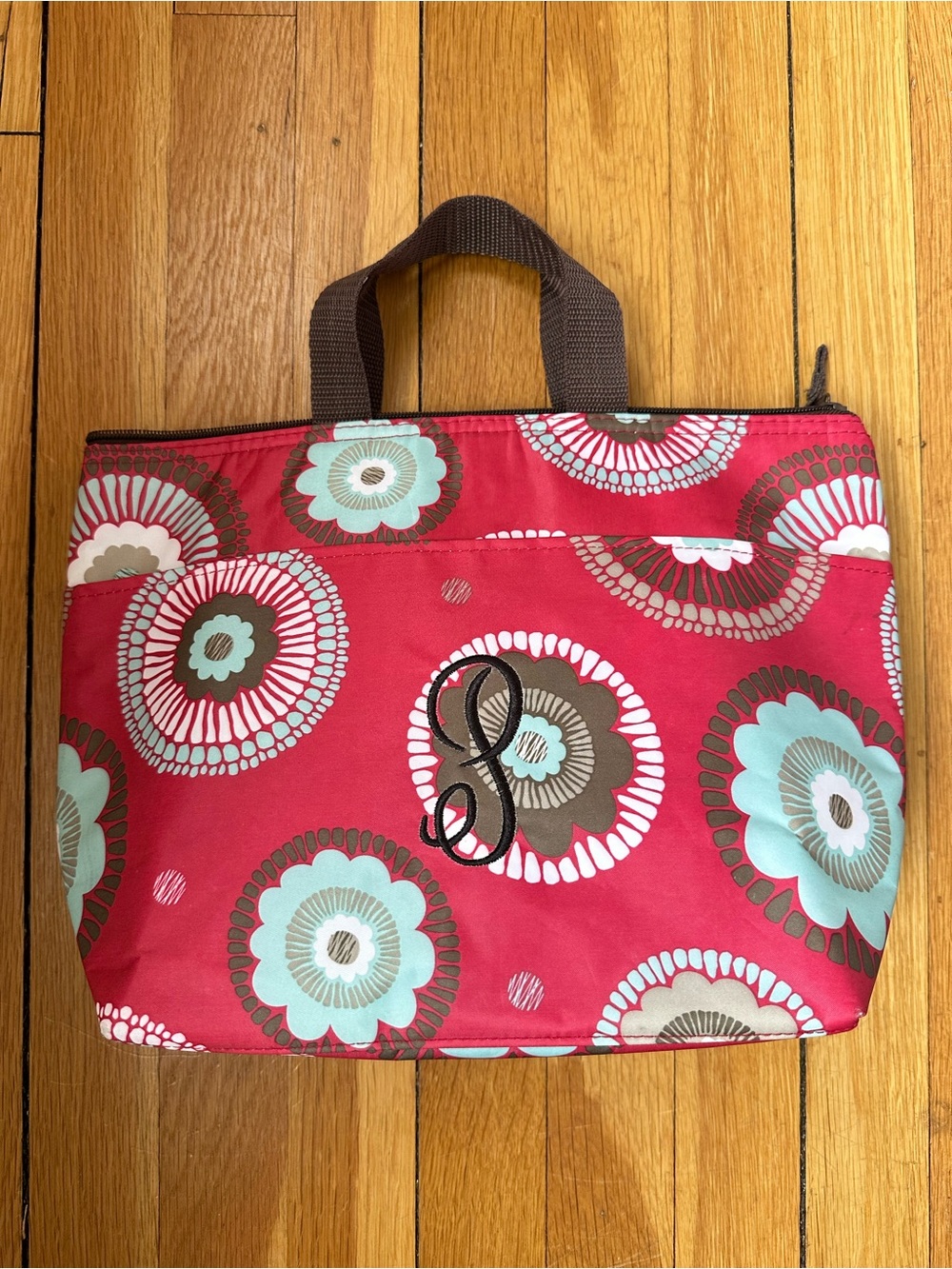 Thirty-One Insulated Lunch Tote Bag Red Floral Monogrammed Letter P